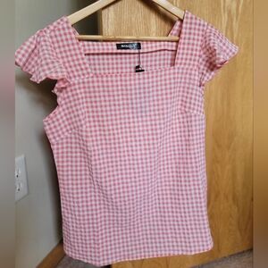 NWT Pink Ruffled Top In  Isle Madras Plaid Size S ALLEGRA K